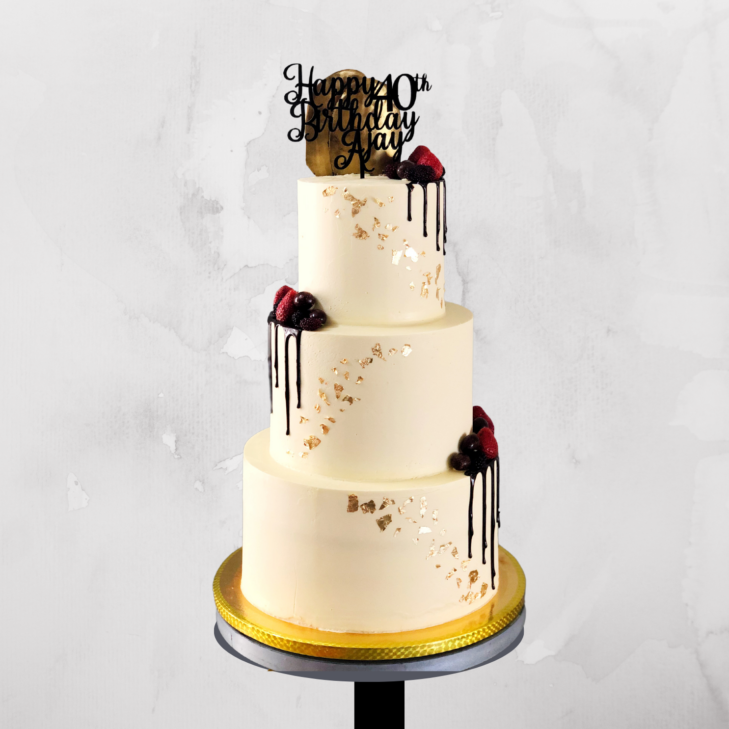 Minimal Drip & Gold Leaf Elegant Cake
